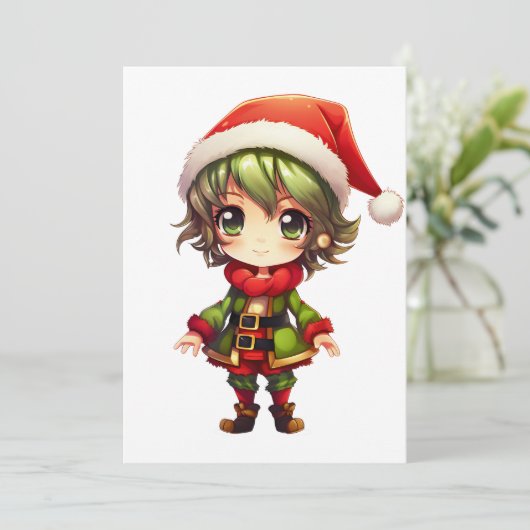 Schattigee Anime Elf Feestdagenkaart (Staand voorkant)