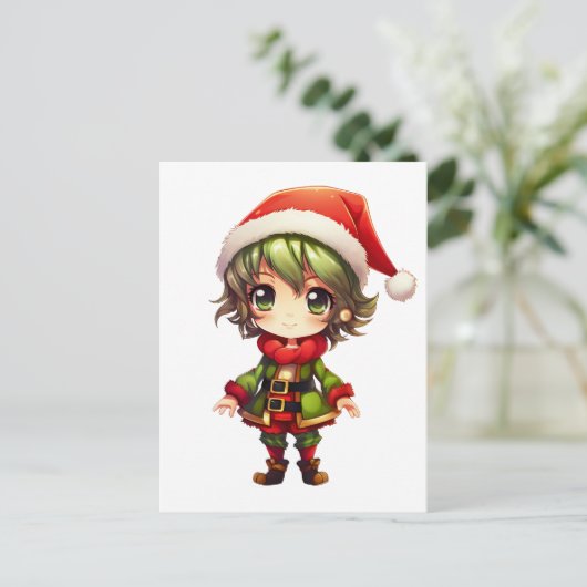Schattigee Anime Elf Feestdagenkaart (Staand voorkant)