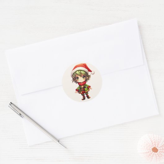 Schattigee Anime Elf Ronde Sticker (Envelop)