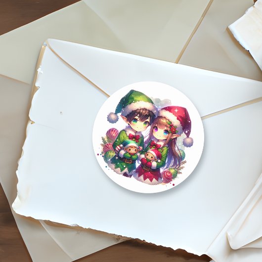 Schattigee Anime Elves Kerst Ronde Sticker