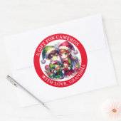 Schattigee Anime Elves Kerst | Van en naar Ronde Sticker (Envelop)