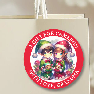 Schattigee Anime Elves Kerst Van en naar Ronde Sticker