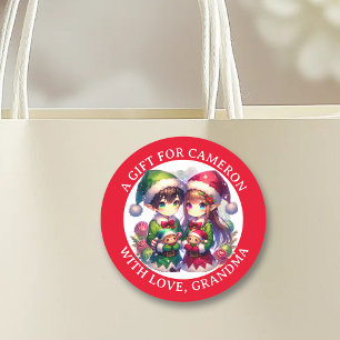 Schattigee Anime Elves Kerst Van en naar Ronde Sticker