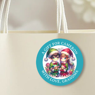 Schattigee Anime Elves Kerst Van en naar Ronde Sticker
