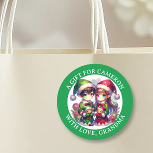 Schattigee Anime Elves Kerst   Van en naar Ronde Sticker