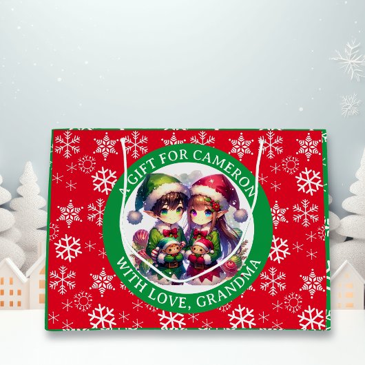 Schattigee Anime Elves Kerstmis gepersonaliseerd Groot Cadeauzakje