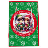 Schattigee Anime Elves Kerstmis gepersonaliseerd Medium Cadeauzakje (Voorkant)