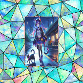 Schattigee anime gamer meisje & kat | Extra groot Canvas Afdruk