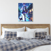 Schattigee anime gamer meisje & kat | Extra groot Canvas Afdruk (Insitu (Slaapkamer))
