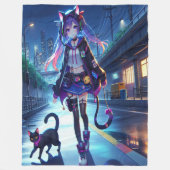 Schattigee anime gamer meisje & kat | Groot Fleece Deken (Voorkant)