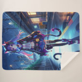 Schattigee anime gamer meisje & kat | Groot Sherpa Deken (Voorkant (horizontaal))