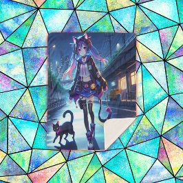 Schattigee anime gamer meisje & kat | Groot Sherpa Deken