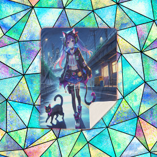 Schattigee anime gamer meisje & kat   Groot Sherpa Deken