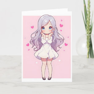 Schattigee Anime Girl Hearts Feestdagen Kaart