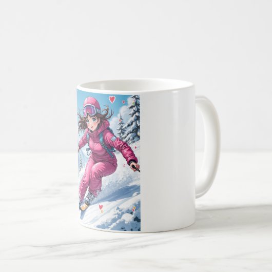 Schattigee Anime Girl Skiing | Winter Sports Koffiemok (Voorkant rechts)
