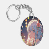 Schattigee Anime Girl Sleutelhanger – Boba Tea Lov (Voorkant Links)