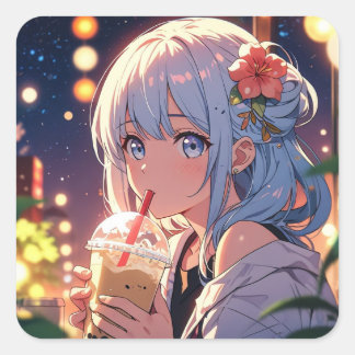 Schattigee Anime Girl Sticker – Boba Tea Lover