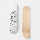 Schattigee Anime Girl Zwart Wit Illustratie Persoonlijk Skateboard (Voorkant)
