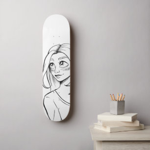 Schattigee Anime Girl Zwart Wit Illustratie Persoonlijk Skateboard