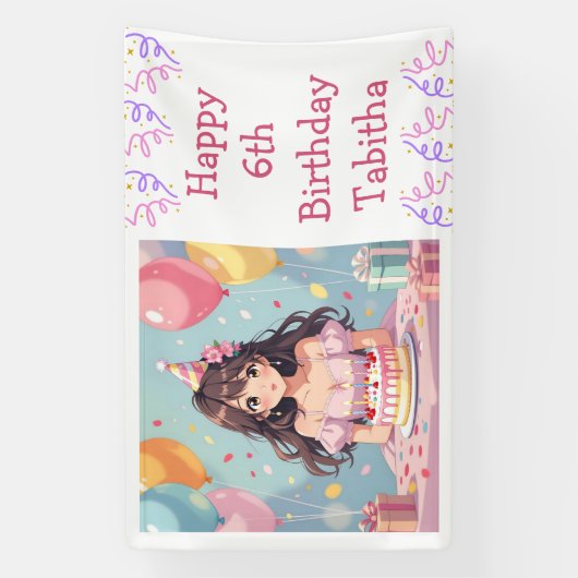 Schattigee Anime Girl's verjaardagsfeestje geperso Spandoek (Verticaal)