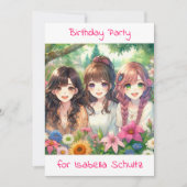 Schattigee Anime Girls Verjaardagsfeestje Kaart (Voorkant)