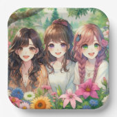 Schattigee Anime Girls Verjaardagsfeestje Papieren Bordje (Voorkant)