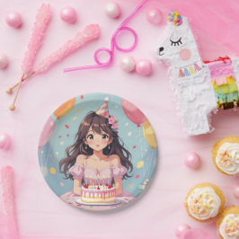 Schattigee Anime Girl's Verjaardagsfeestje Papieren Bordje
