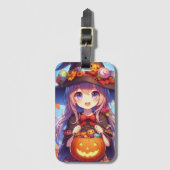 Schattigee anime Halloween Witch Bagagelabel (Voorkant (verticaal))