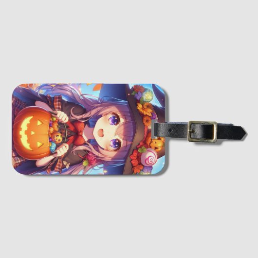 Schattigee anime Halloween Witch Bagagelabel (Voorkant (horizontaal))