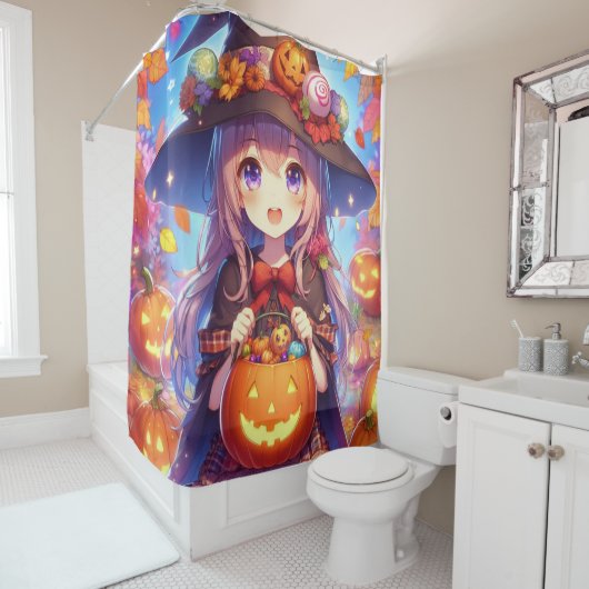 Schattigee anime Halloween Witch Douchegordijn (In situ)