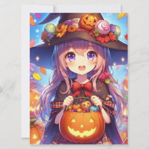 Schattigee anime Halloween Witch Feestdagenkaart
