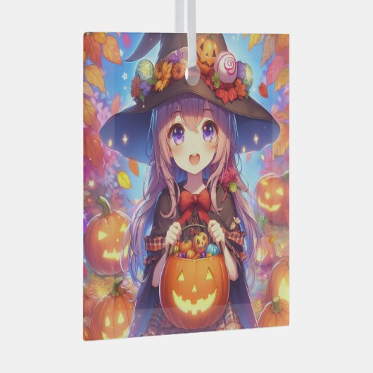 Schattigee anime Halloween Witch Glas Ornament (Voorkant Rechts)