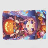 Schattigee anime Halloween Witch Golfhanddoek (Horizontaal)