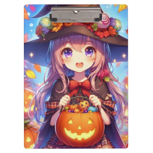 Schattigee anime Halloween Witch Klembord (Voorkant)