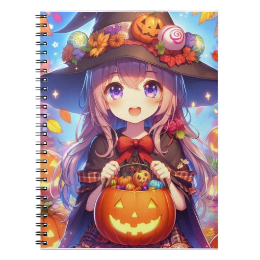 Schattigee anime Halloween Witch Notitieboek (Voorkant)