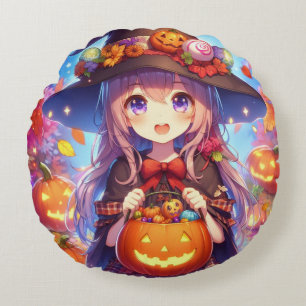 Schattigee anime Halloween Witch Rond Kussen