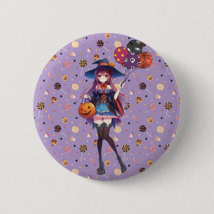 Schattigee anime Halloween Witch Ronde Button 5,7 Cm