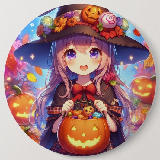 Schattigee anime Halloween Witch Ronde Button 6,0 Cm (Voorkant)