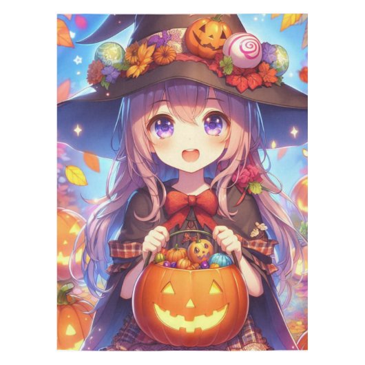 Schattigee anime Halloween Witch Tafelkleed (Voorkant)