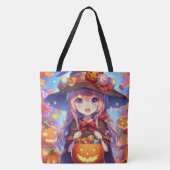 Schattigee anime Halloween Witch Tote Bag (Voorkant)