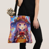 Schattigee anime Halloween Witch Tote Bag (Dichtbij)