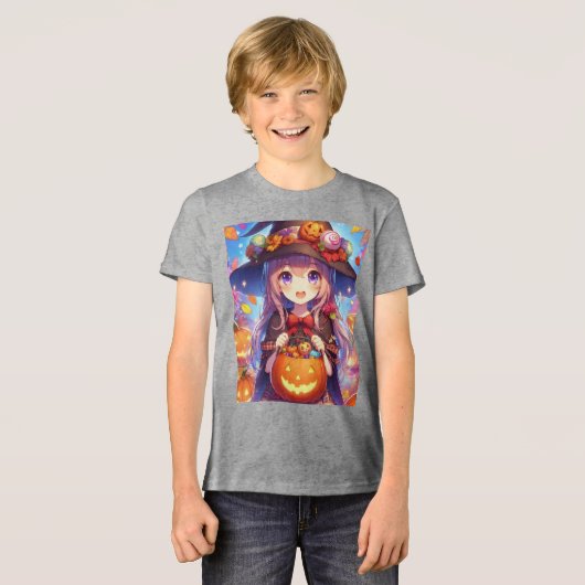 Schattigee anime Halloween Witch Tri-Blend Shirt (Voorkant volledig)