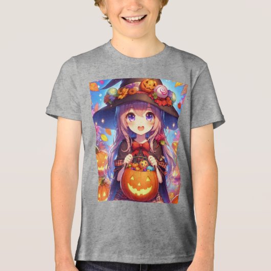 Schattigee anime Halloween Witch Tri-Blend Shirt (Voorkant)