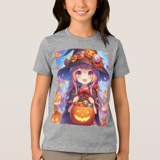 Schattigee anime Halloween Witch Tri-Blend Shirt (Voorkant)
