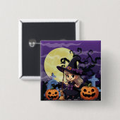 Schattigee anime Halloween Witch Vierkante Button 5,1 Cm (Voorkant /achterkant)