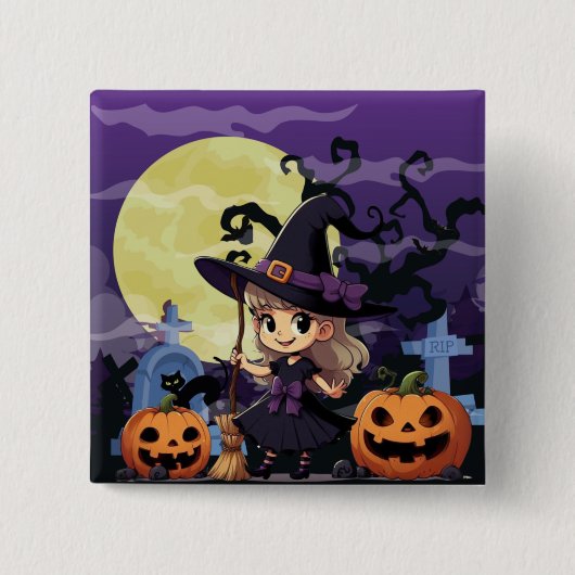 Schattigee anime Halloween Witch Vierkante Button 5,1 Cm (Voorkant)