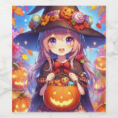 Schattigee anime Halloween Witch Wijn Etiket (Enkel label)