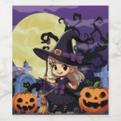 Schattigee anime Halloween Witch Wijn Etiket (Enkel label)