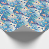 Schattigee anime kat vis sterren patroon cadeaupapier (Hoek)