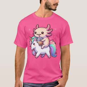 Schattigee Anime Kawaii Axolotl Rijden op een Eenh T-shirt